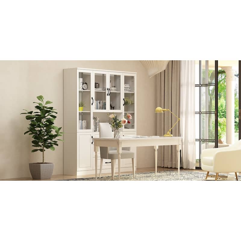 78.7" Large Combo Storage Cabinet Display Bookcase Glass Doors Pantry