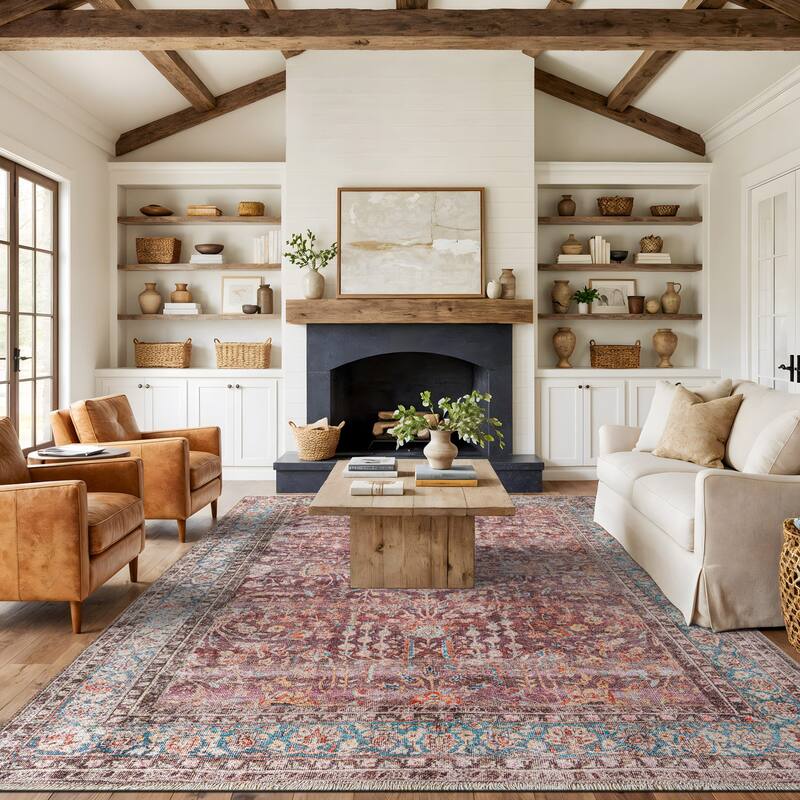 World Rug Gallery Vintage Distressed Bordered Washable Area Rug