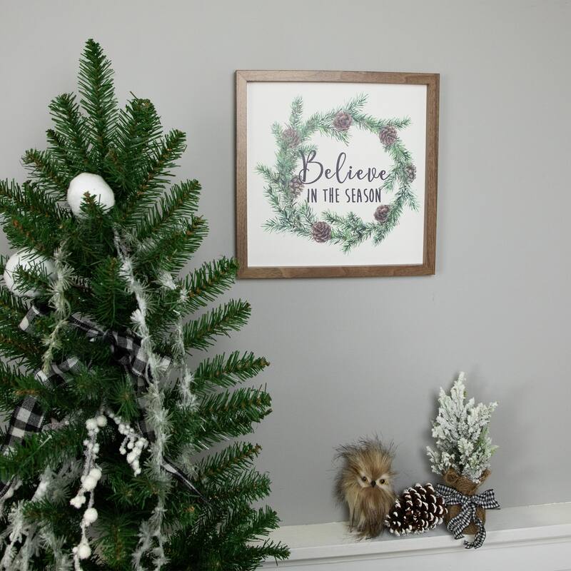 Wooden Framed "Believe In The Season" Christmas Wall Sign - 11.75"