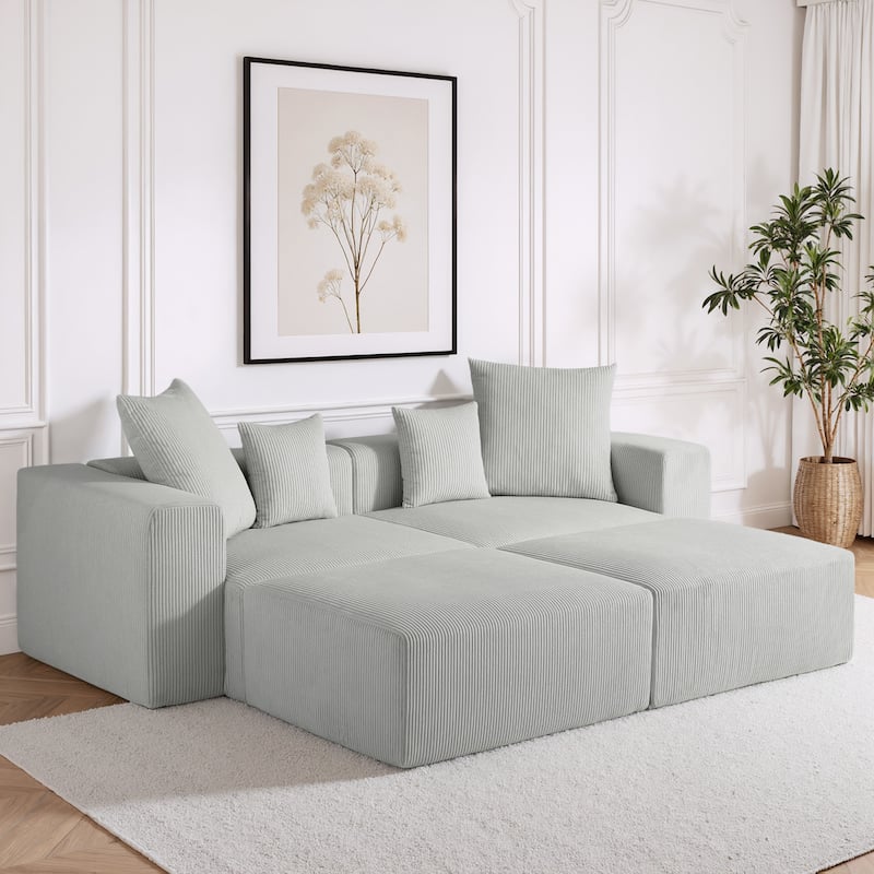 Corduroy Upholstered Modular Sectional Sofa with Ottoman