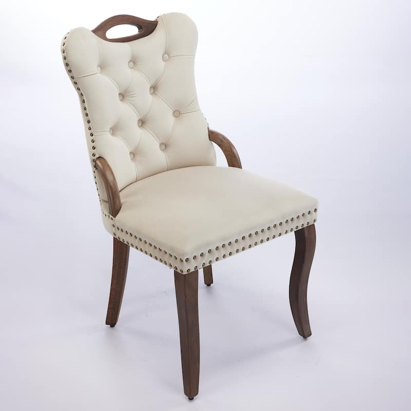 GDF Studio- Velvet Wing-Back Dining Chair with Handmade Tufted Trim & Curved Wood Legs, Set of 2