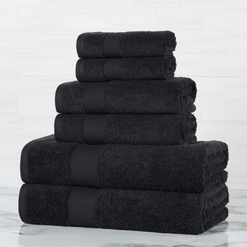 Superior Luxury Solid Highly Absorbent Egyptian Cotton 6 Piece Bath, Face, and Hand Towel Set