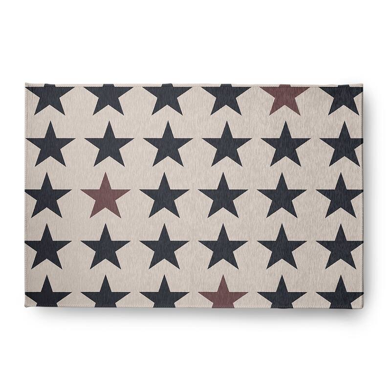 Stars with Blue and Red Americana Chenille Area Rug - Blue-Red - 4' x 6'