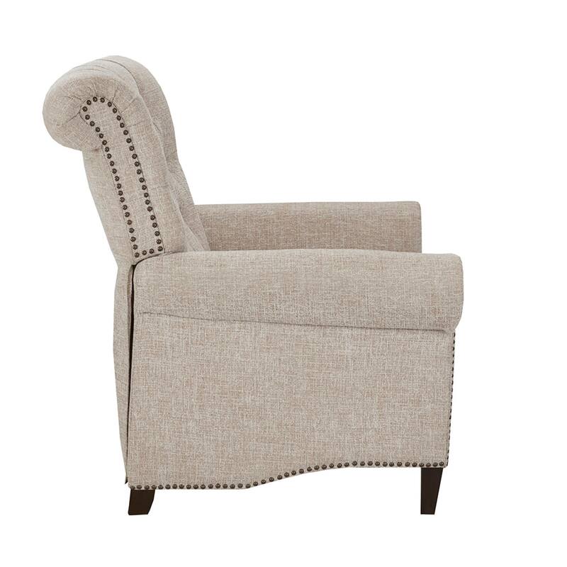 Roomfitters Push Back Recliner Chair, Upholstered Manual Reclining Armchair with Tufted Back and Nailhead Trim, Cream