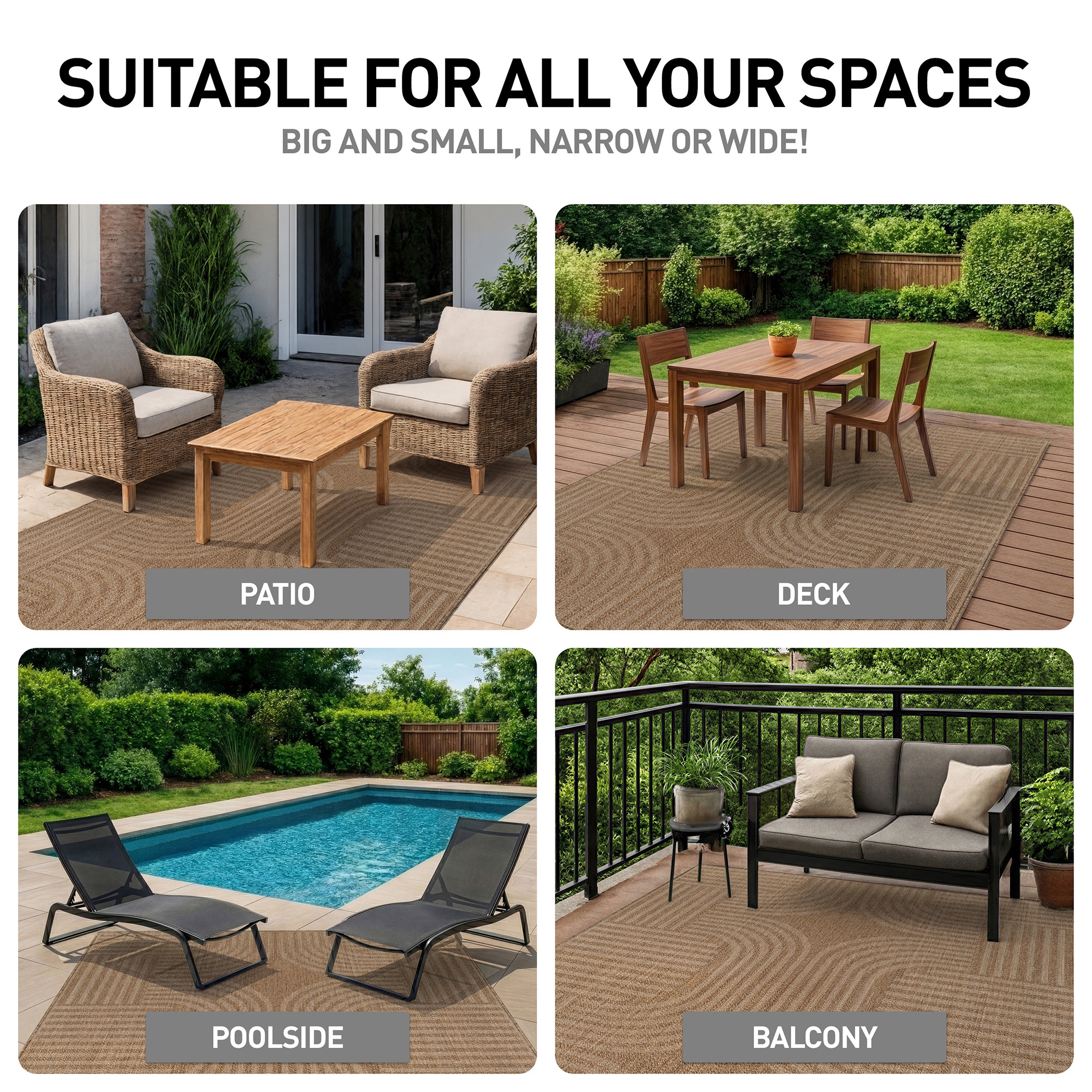 World Rug Gallery Geometric Indoor/Outdoor Flat Woven Area Rug - Natural Jute-Style, Easy-Care Patio Rug for Balcony Patio Deck