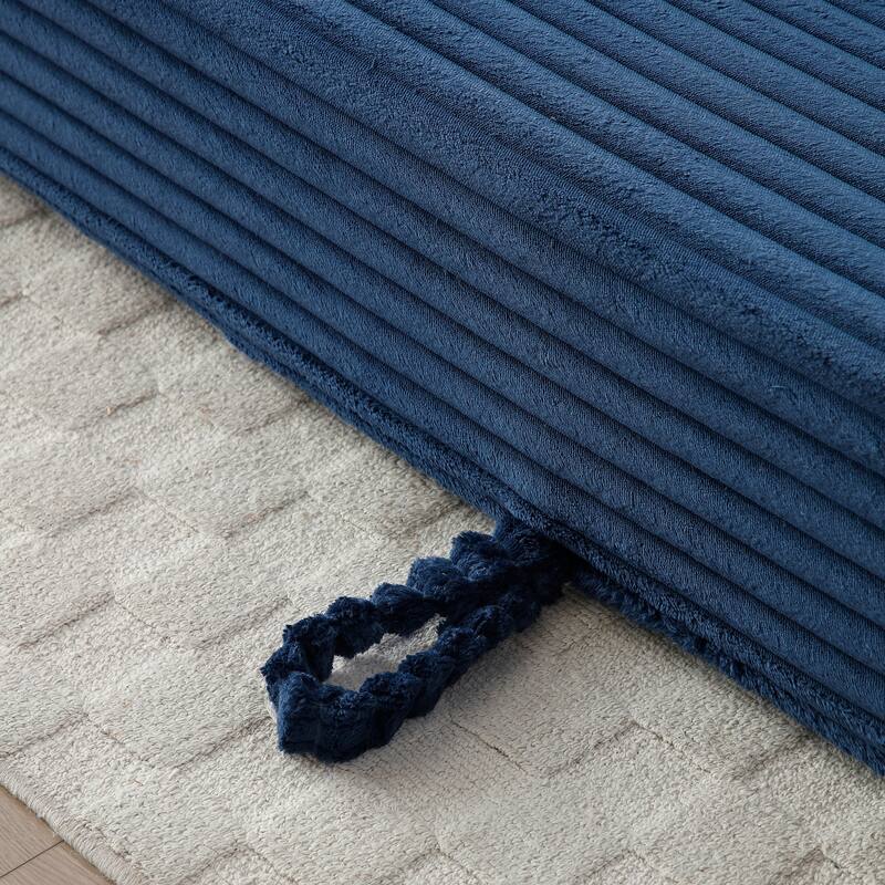 Floor Sofa Couch Blue Convertible Sofa Bed with Storage Pockets, Boneless Pull-Out Sofa Bed for Living Room