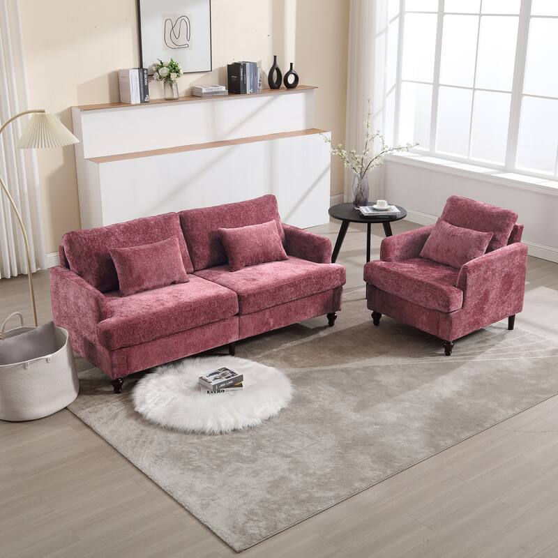 Chenille Fabric Loveseat Sofa, 2-Seater Sofa Couch with Extra Deep Seats, Upholstered Lounge Sofa with Wood Legs