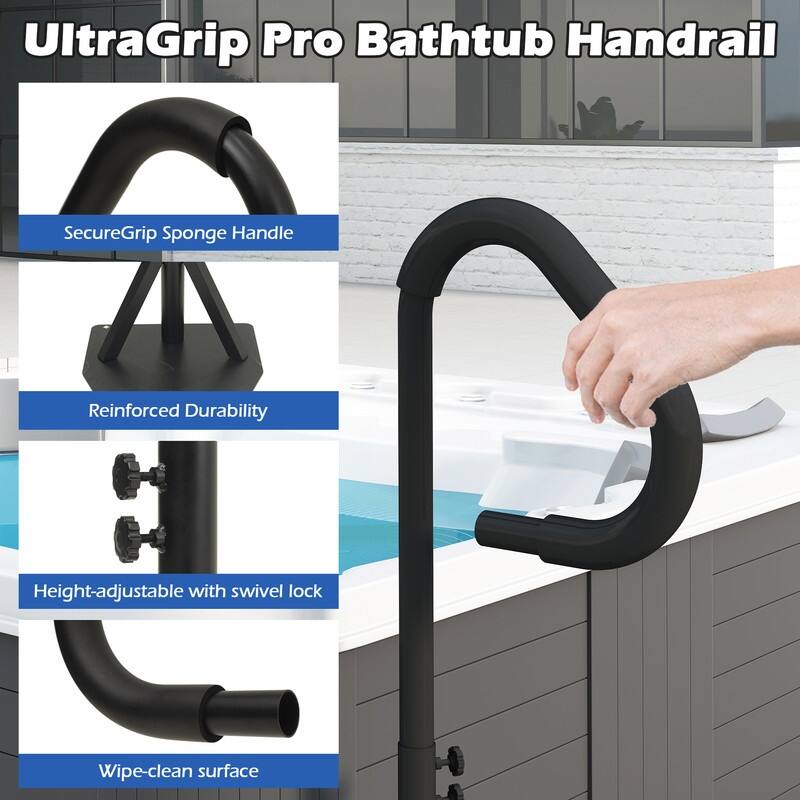Domi Hot Tub Handrail, Aluminum Spa Hand Rail with 44"-60" Adjustable Height & 360° Swivel, Safety Side Handrails