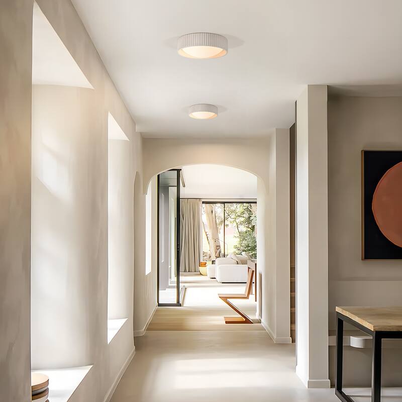 15W Modern Beige Cement LED Flush Mount Ceiling Light, Minimalist Textured Design for Bedroom & Bathroom - 1 Light