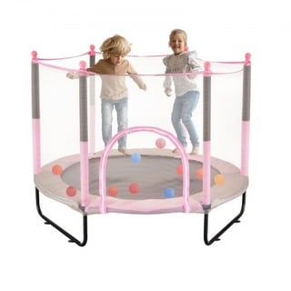 Mini Trampoline for Kids with Net and Basketball Hoop Indoor Outdoor