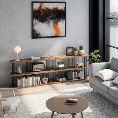 94.5" W Antique Walnut and lron Standard Bookcase - 94.5*12*43.8 inches
