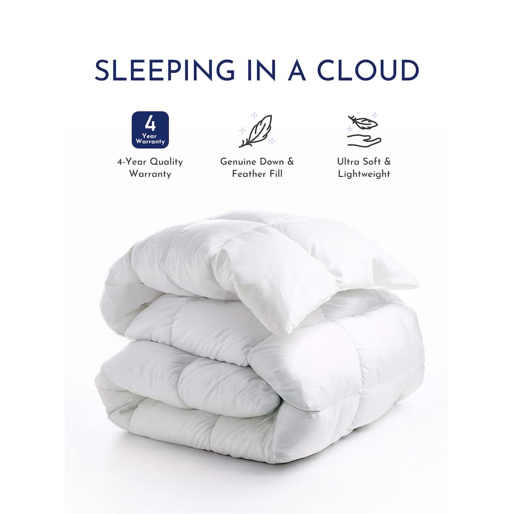 Highland Feather All Season White Down and Feather Comforter Lightweight Duvet Insert with Corner Ties