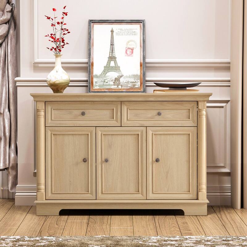 Farmhouse 47.24" Sideboard Buffet, Kitchen Storage Cabinet with 2 Drawers for Organized Home Living Solutions - Natural