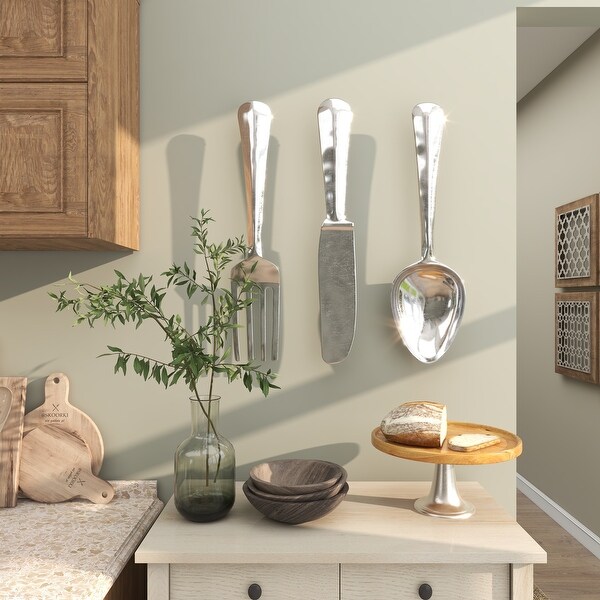 Aluminum Metal Knife Spoon and Fork Kitchen Utensils Wall Decor Set of 3 Copper or Silver On Sale Bed Bath Beyond 35232214