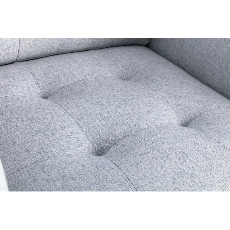 Linen Fabric Loveseat Chair Set, 2-Seater Sofa with Metal Legs, Small Loveseat Sofa with Side Pockets and Throw Pillows