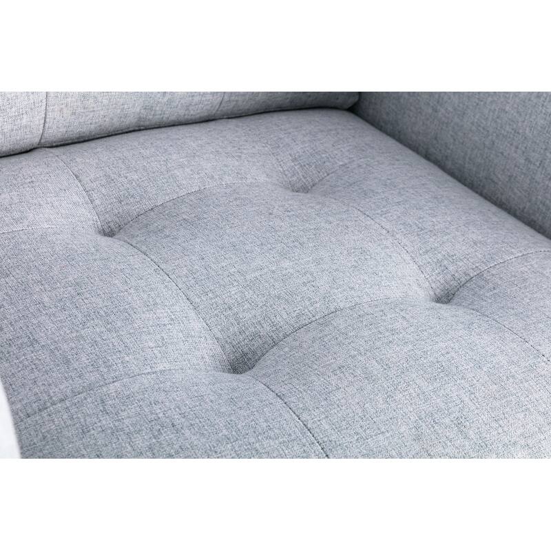 Victoria Linen Fabric Loveseat w/ Metal Legs Side Pockets and Pillows