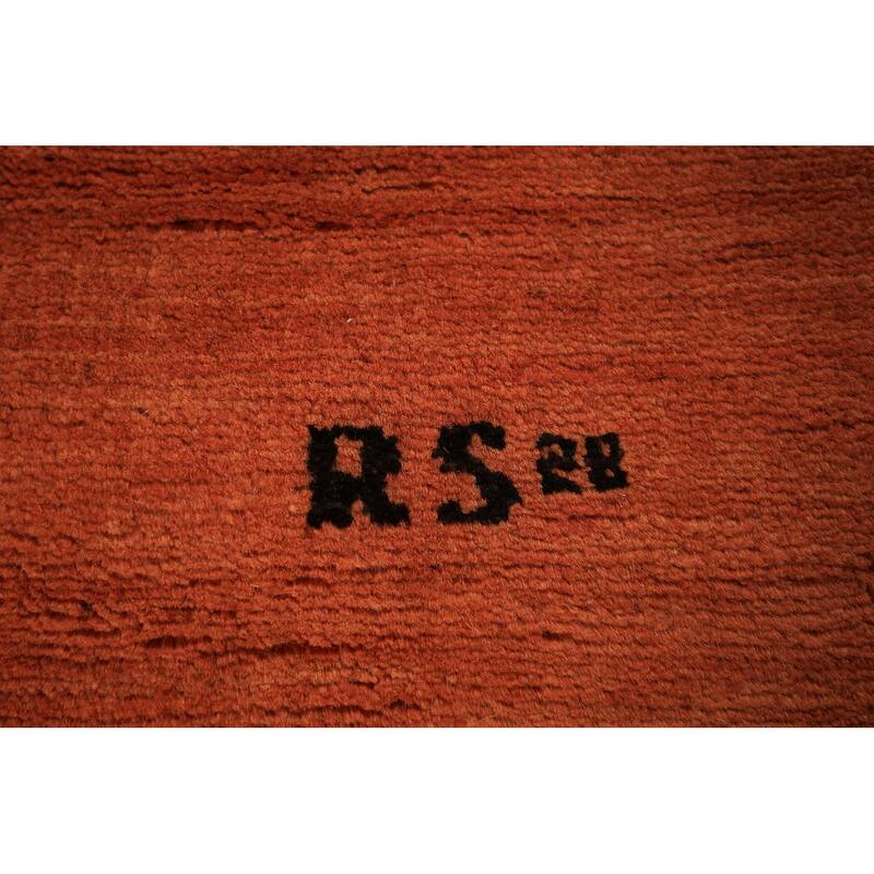 Orange Gabbeh Modern Area Rug Hand-Knotted Bedroom Wool Carpet - 6'6" x 9'7"