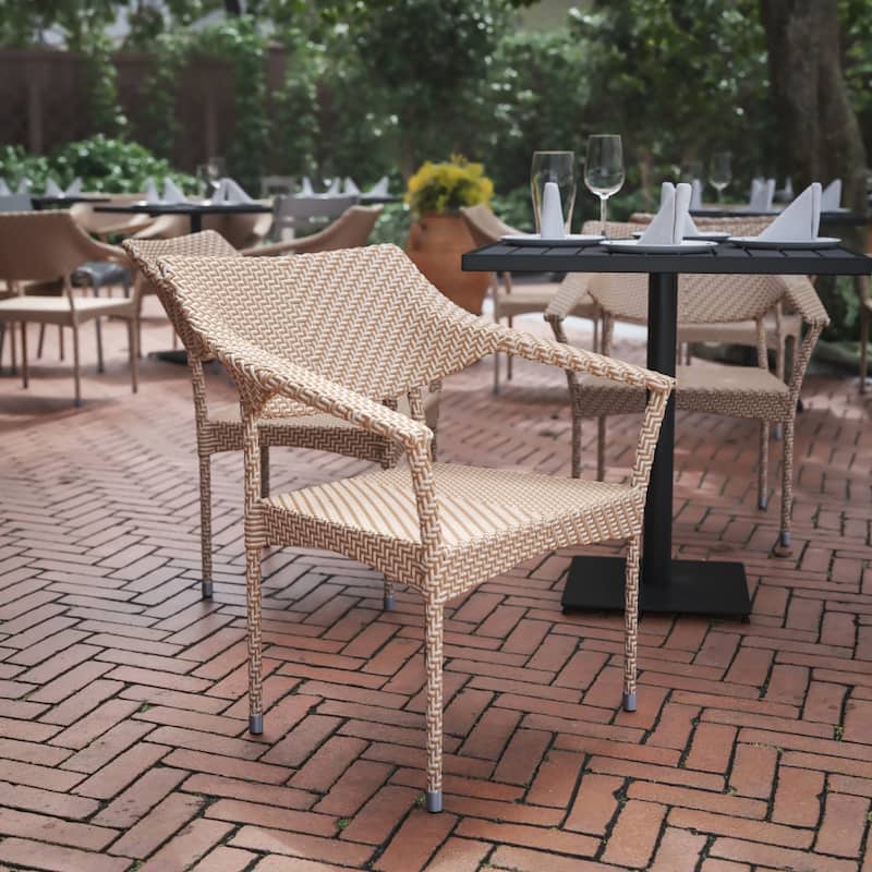 All Weather Commercial Grade PE Rattan Stacking Patio Chairs - Natural