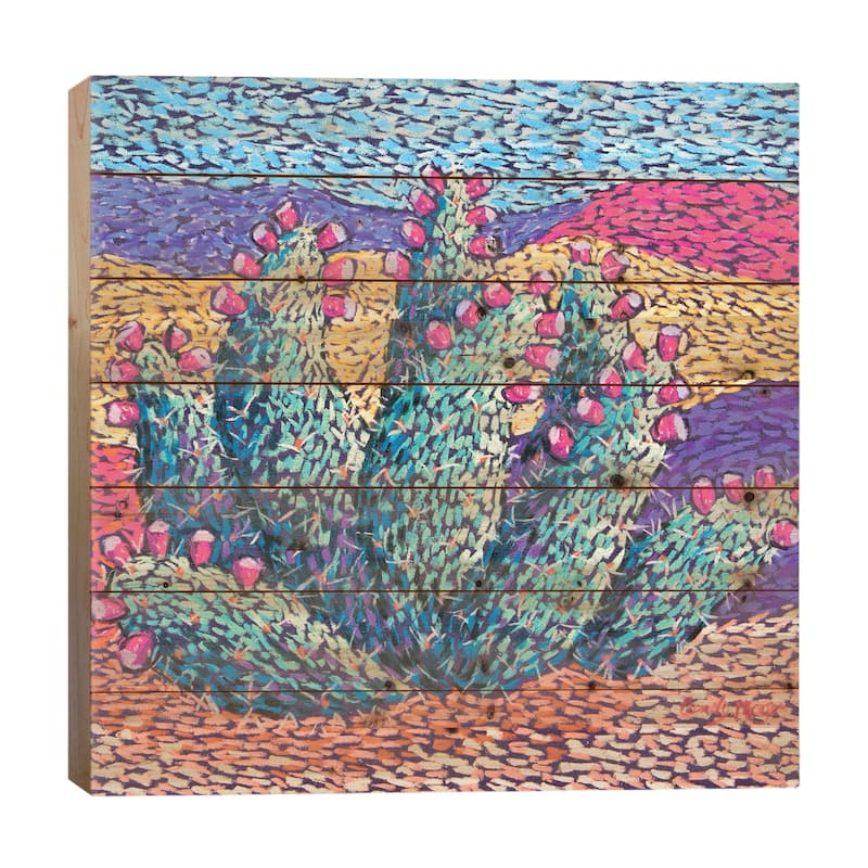 Bright cactus in Pastel Print On Wood by Candy Mayer - Multi-Color - 26x26x1.5