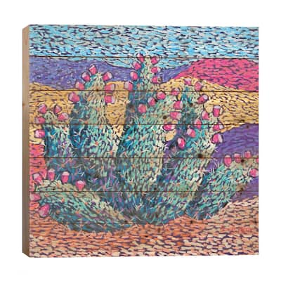 Bright cactus in Pastel Print On Wood by Candy Mayer - Multi-Color