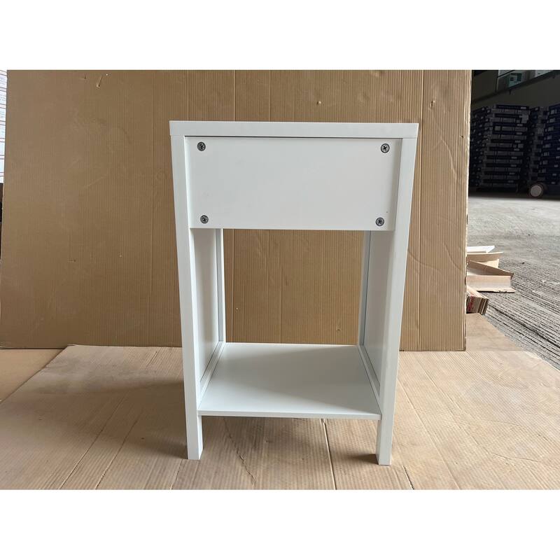 Modern White Nightstand with Drawer and Open Shelf for Bedroom