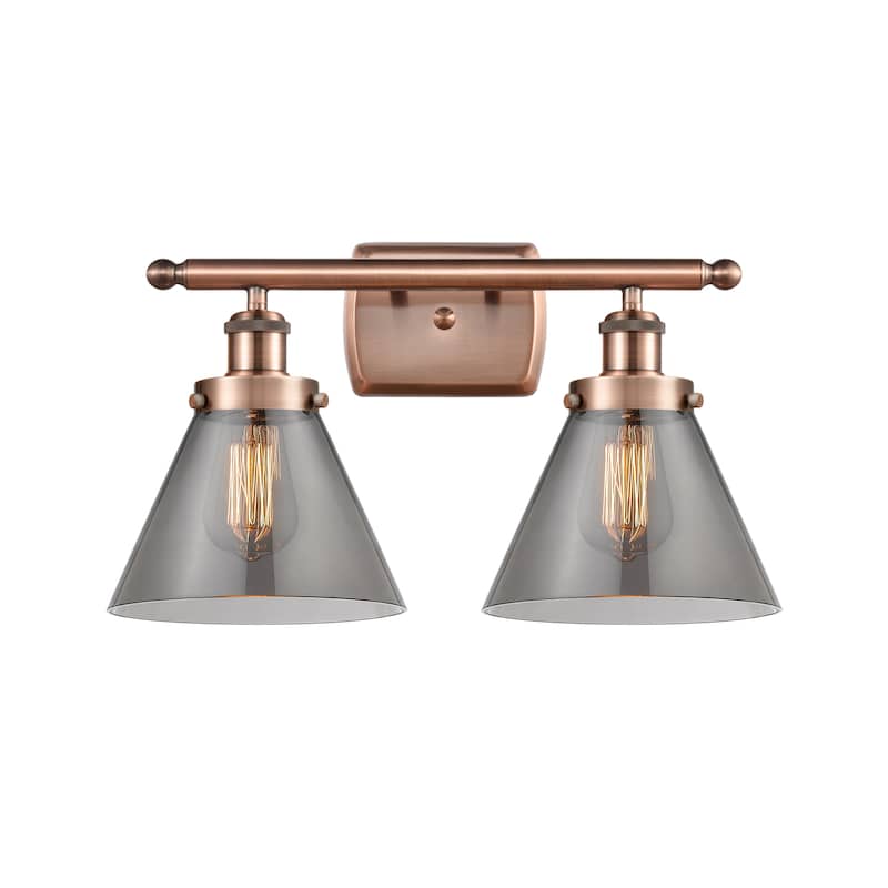 Innovations Lighting Ballston Urban Cone - 2 Light 18" Bath Vanity Light - Antique Copper/Light Smoke