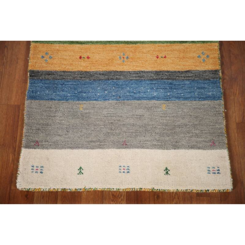 Striped Gabbeh Oriental Area Rug Handmade Wool Carpet - 2'6"x 4'11"