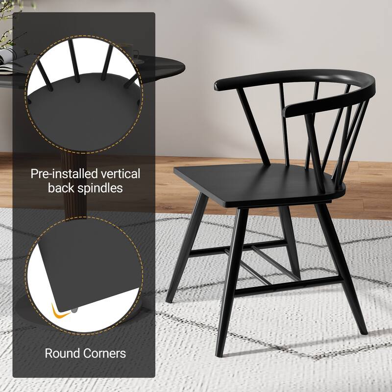 Gymax Windsor Dining Chair Set of 4 w/Rubber Wood Frame Curved Spindle