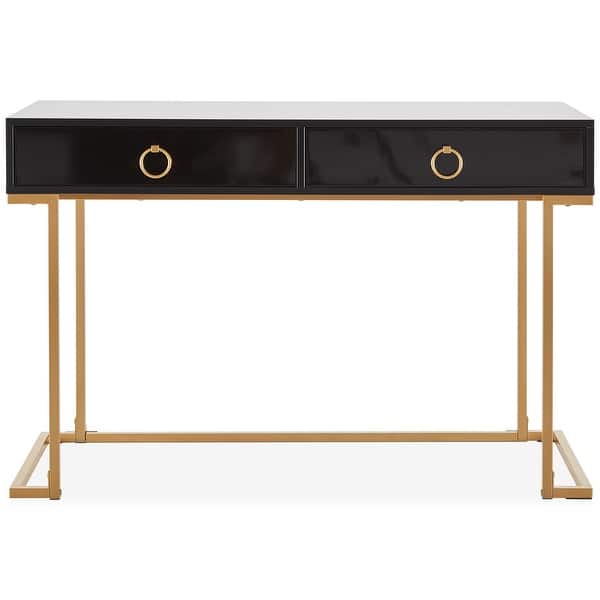 Belleze 2 Drawer Computer Desk Table Wood Metal Black And Gold Overstock 30656091