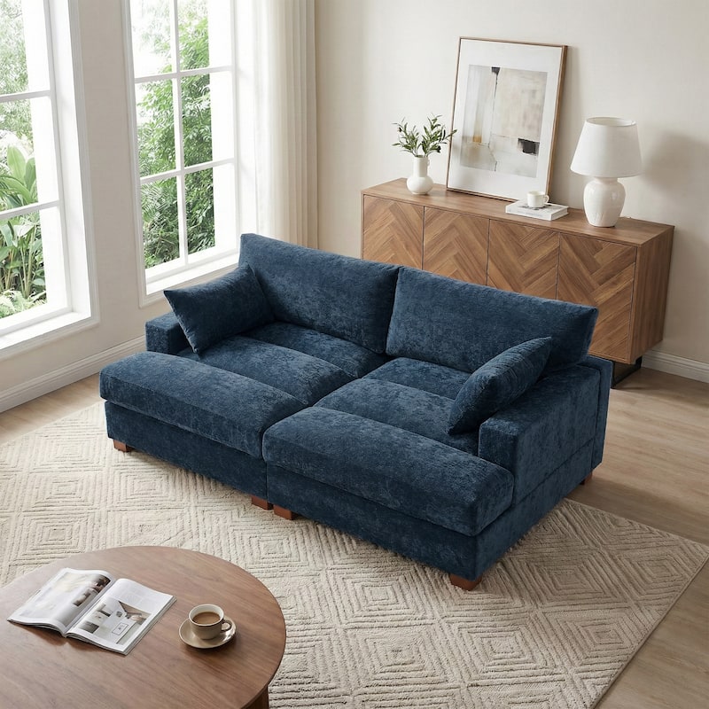 Mid-Century Chenille Adjustable Headrest Chaise Lounge Sofa