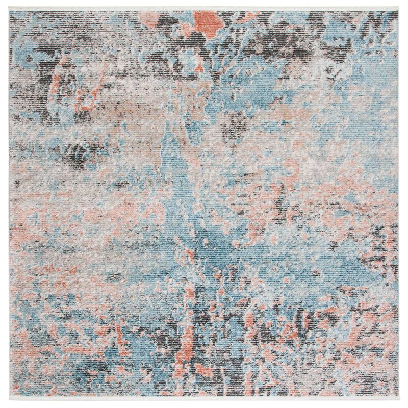 SAFAVIEH Shivan Kathryne Modern & Contemporary Abstract Blue/Ivory Rug - 6'7" Square - Blue/Ivory