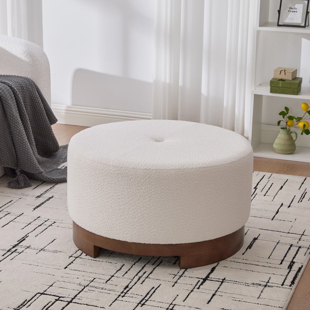 Christopher Knight Home - Monroe Modern Upholstered Ottoman/ Foot Stool with Wooden Base Round