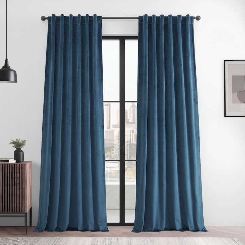 Exclusive Fabrics Basic Deluxe Velvet Room Darkening Curtain Pair - 2 Panels Window Curtains - Dark Blue - 50 X 84