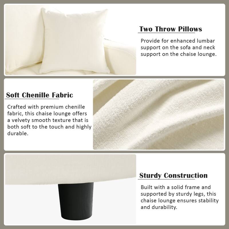 55" Modern Chaise Lounge Sofa Bed Upholstered Sofa Couch with Tufted Seat and Detachable Pillows for Living Room