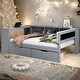 preview thumbnail 1 of 11, Grey Wood Full Size Platform Bed with Desk, Storage Shelves and Upholstered Headboard Grey