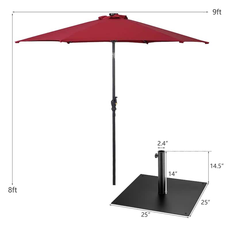 Costway 9ft Market Patio Umbrella w/Solar Lights & 40 LBS Steel