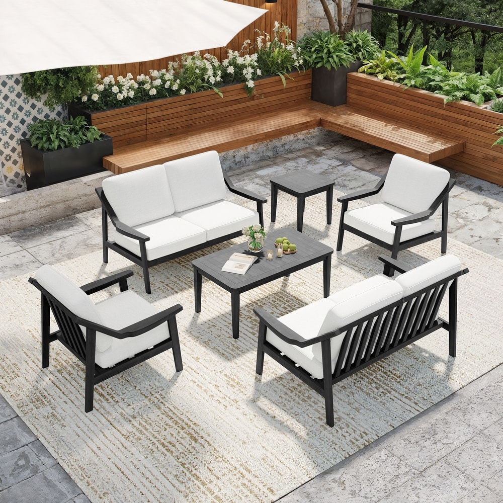 6-piece Wood Patio Chat Set Teak Conversation Set with Cushion