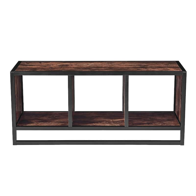 Ledel Industrial Wood Sled Coffee Table with Open Storage Shelves