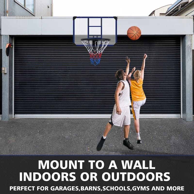 Wall mounted Basketball Hoop 35x24 inches Shatterproof Back Folding Durable with All weather Mesh for Indoor Outdoor