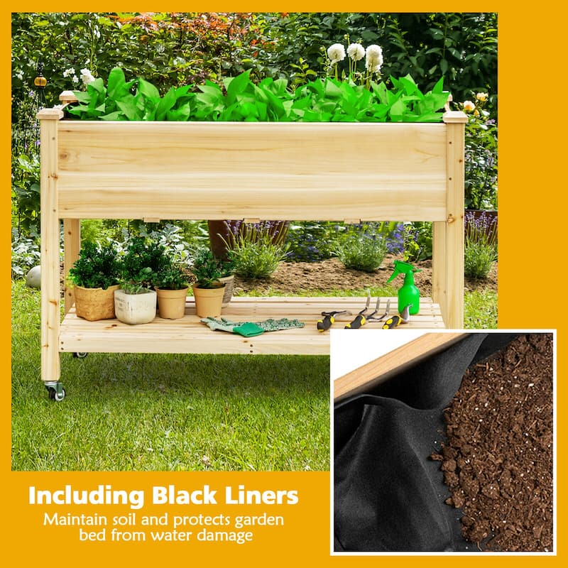 Gymax Raised Garden Bed Wood Elevated Planter Bed w/Lockable Wheels - See Details