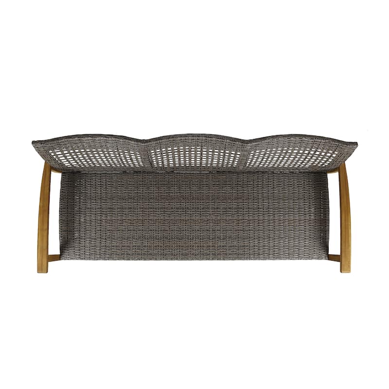Hampton Outdoor Wood and Wicker Sofa and Coffee Table Set by Christopher Knight Home