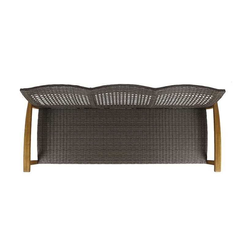 Outdoor 3-Seater Sofa with Acacia Wood Frame & Handwoven Wicker