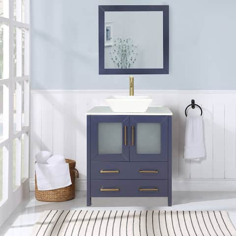 Vanity Art 54-inch Single Sink Bathroom Vanity Set with Engineered Marble Top and Free Mirror