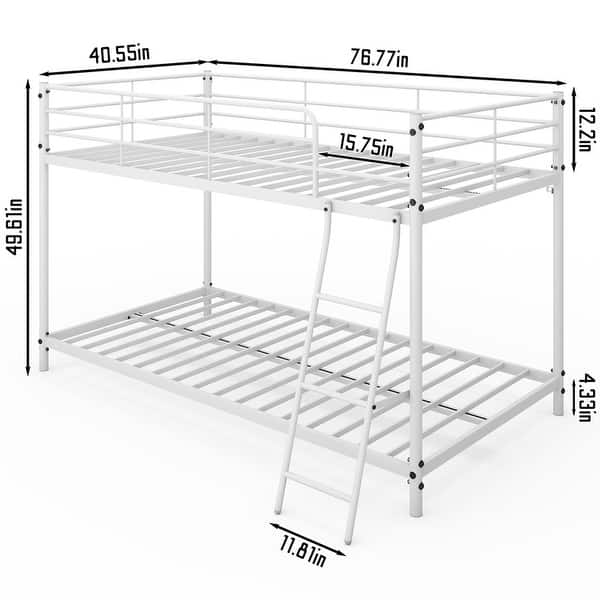 dimension image slide 0 of 2, Twin Round Pipe Bunk Low Bed Guardrail Angled Ladder Iron Bed USA
