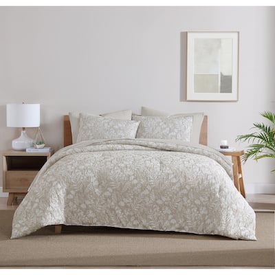 DESIGN STUDIO Turning Leaf Neutral Woven Matelasse Crinkle Jacquard Comforter Set