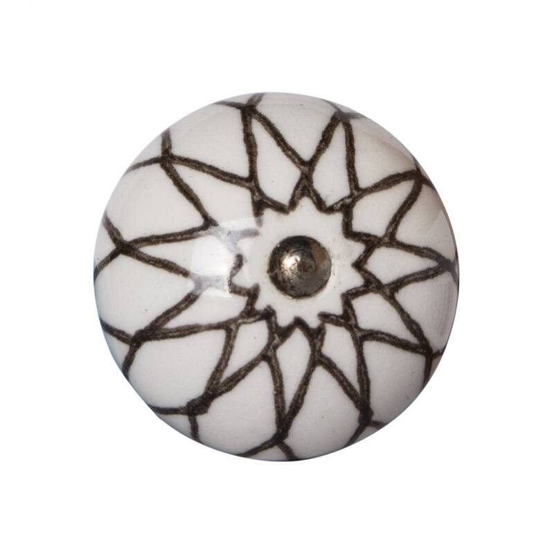 8-Piece Set Brown Ceramic Drawer Pulls with Hand-Painted Design and Silver Metal Backplate - 1.5” x 1.5” x 1.5”