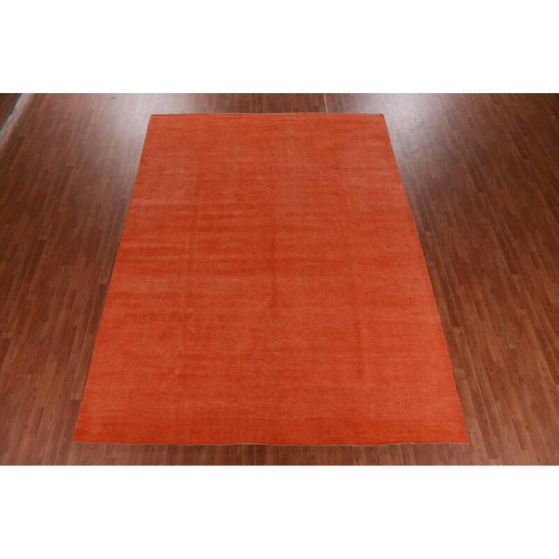Hand Knotted Oriental 100% Wool Carpet Modern Solid Oranges & Rust Gabbeh Area Rug - 12' 1'' X 9' 0''