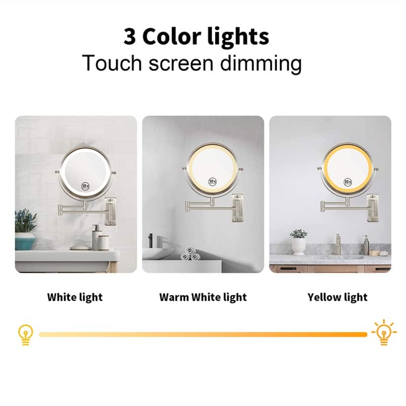 Wall Mounted Makeup Mirror with Down Double-Sided 1x/10x Magnification