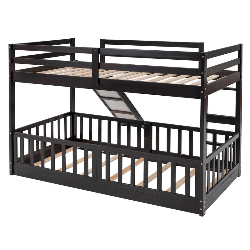 Twin Over Twin Bunk Bed with Slide and Ladder, Espresso Finish