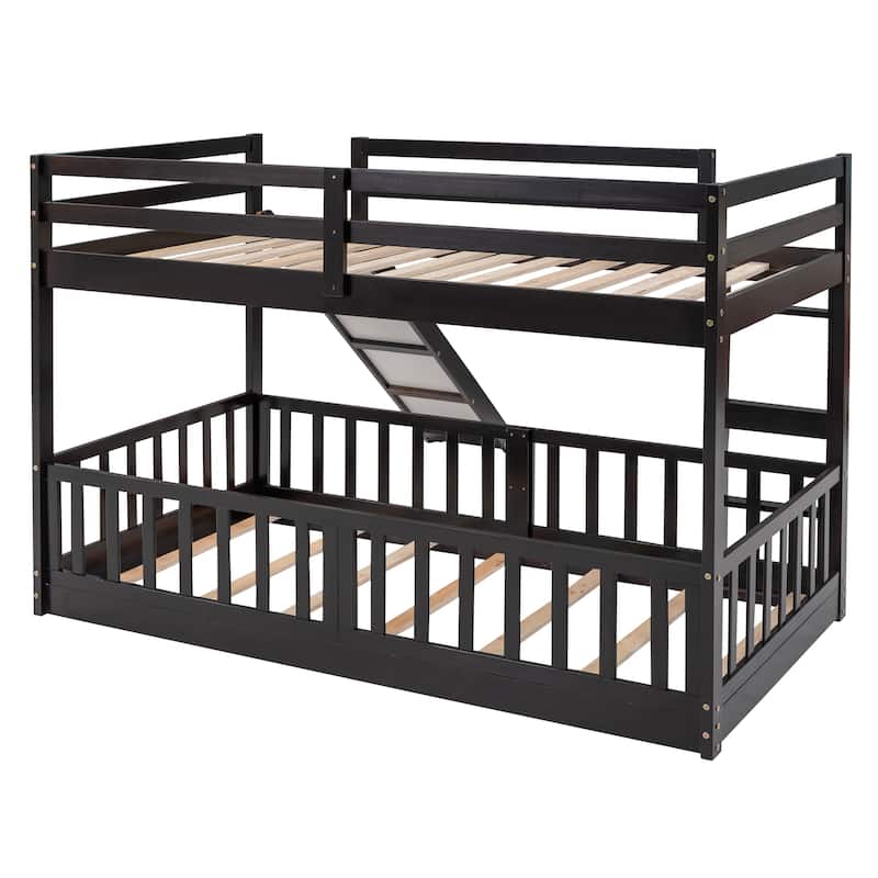 Twin Over Twin Bunk Bed with Slide and Ladder, Espresso_Old SKU:LP000009AAP_